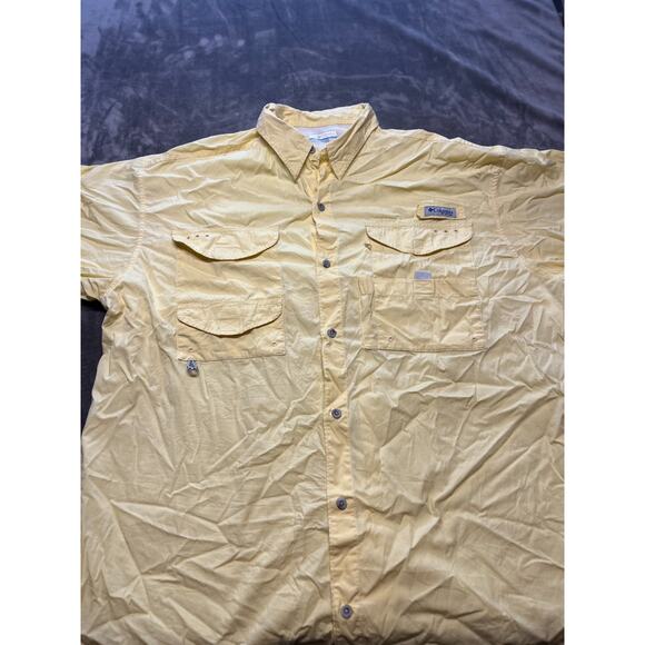 COLUMBIA PFG Yellow Fishing Short Sleeve Button Up‎ Shirt Omni Shade XL - Picture 1 of 5